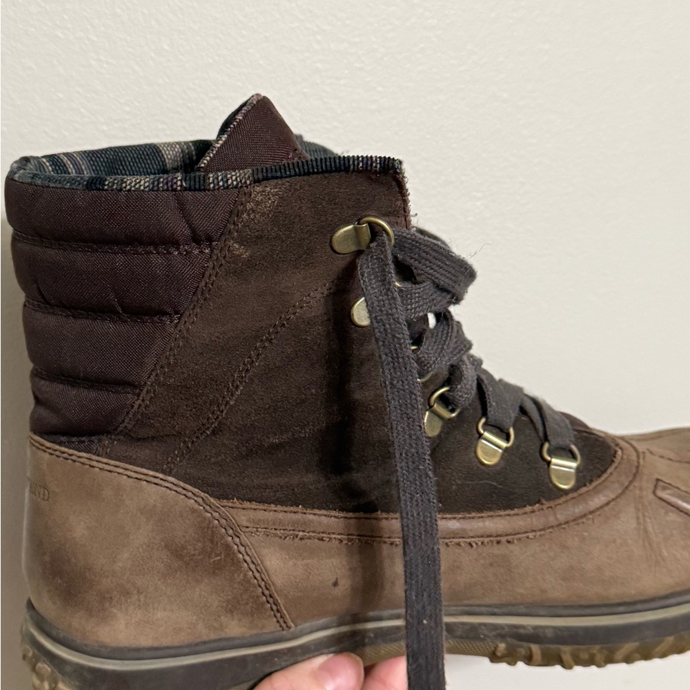 Vintage Lands' End Men's Dark Brown Leather Lace-Up Boots withPlaid Lining